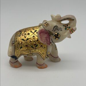 Vintage White Marble Hand-Painted Elephant Figurine